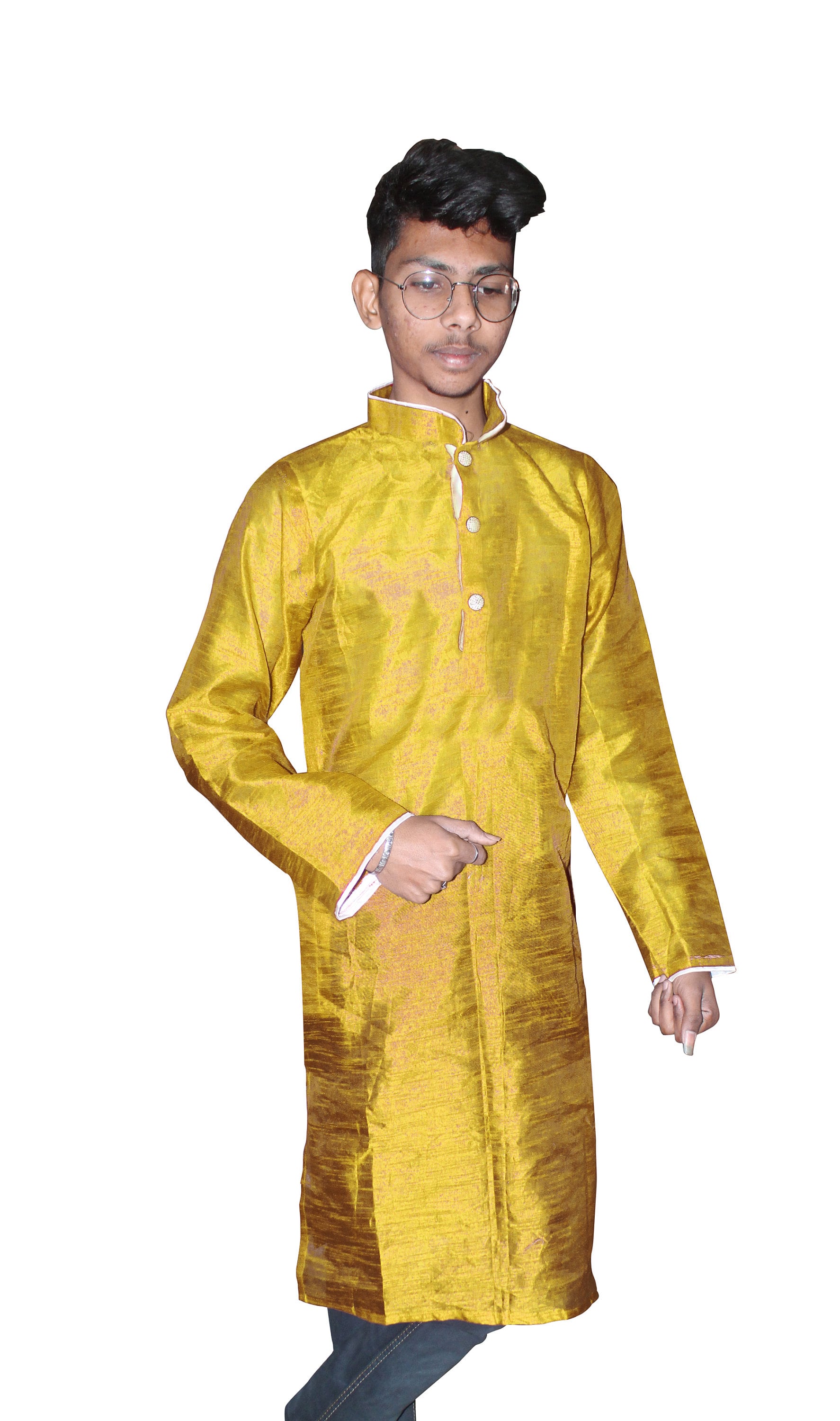 Indian Men Silk Traditional Shirt Casual Kurta Gold Color Etsy