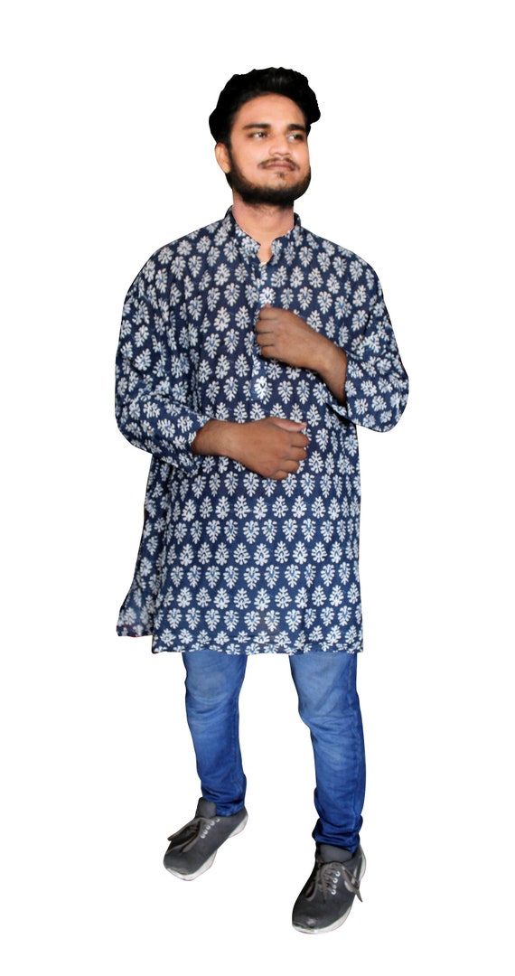 Men’s 100/% Cotton Tunic Kurta Shirt Solid teal Color Plus Size 4xl 5xl 6xl 7xl