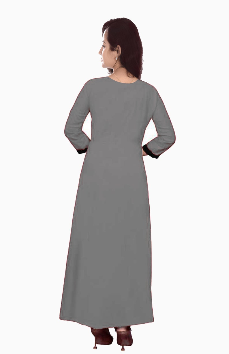 Indian Long Embroidered Women/'s Dress Kurti Ethnic Pure Cotton Maxi Gown Solid Multiple Color Tunic Plus Size