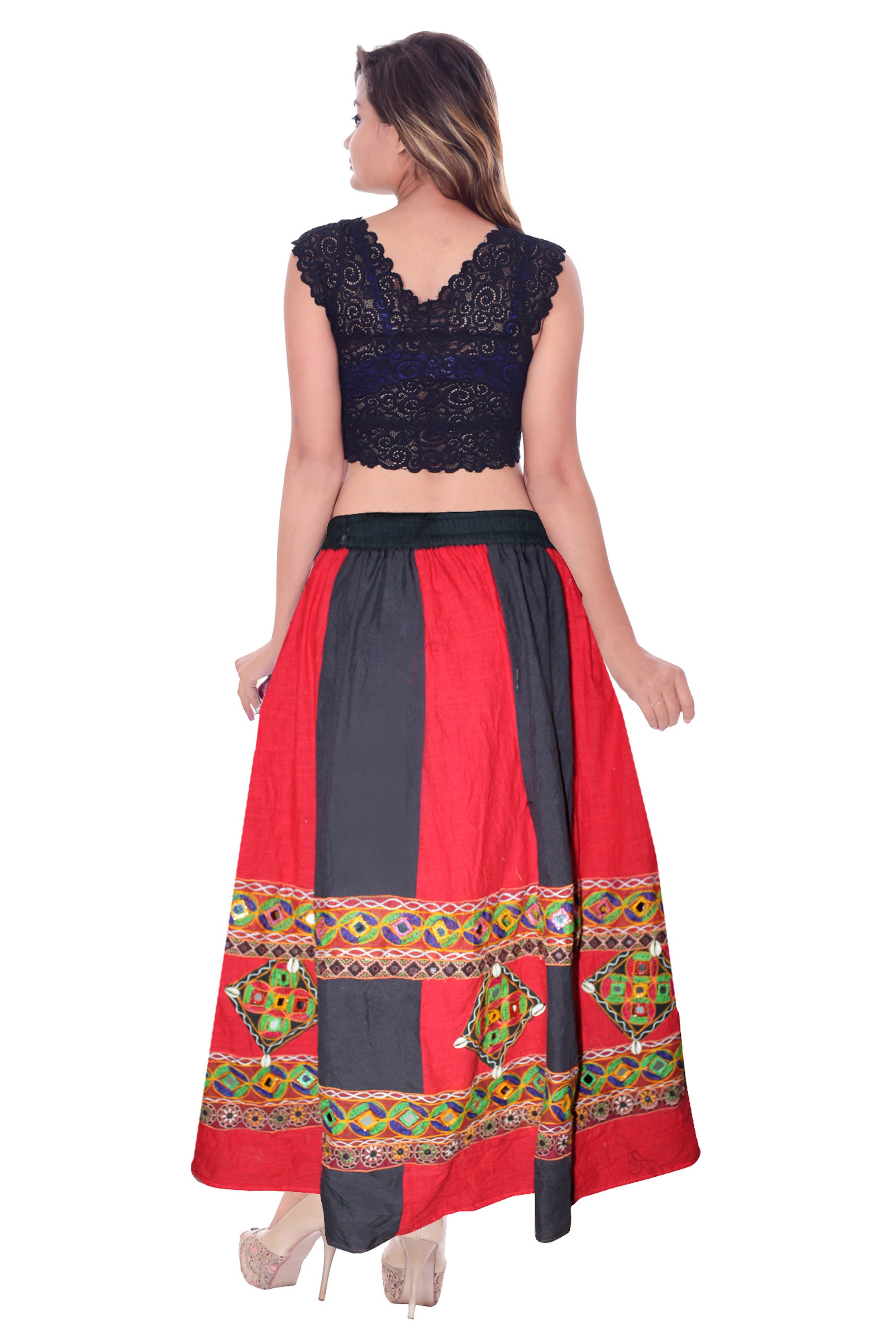 Indian 100 Cotton Long Skirt Women Ethnic Mirror Embroidered Etsy