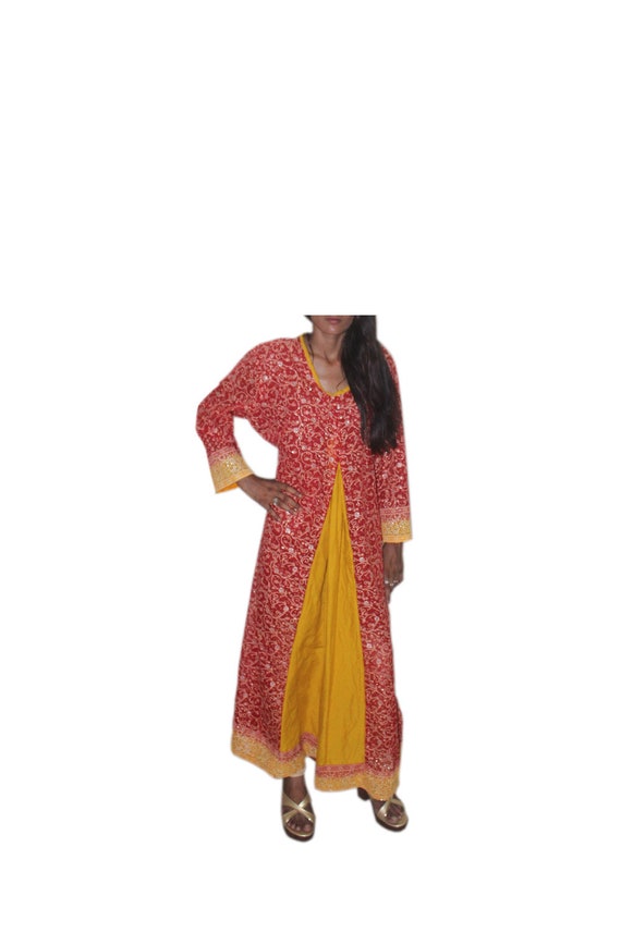 Indian 100/% Cotton Woman Girl Caftan yellow color Top Tunic Floral print