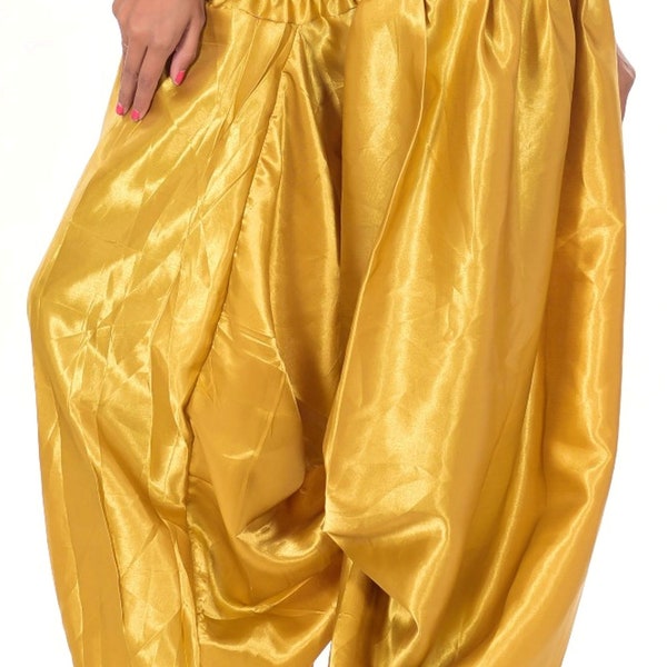 Indische Haremshose Damen Satin Seide Beach Wear Alibaba Solid Print goldgelb Farbe Baggy Pajama Casual Hose Plus Size