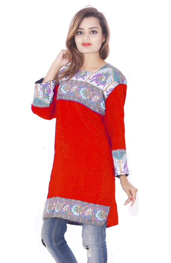 Indian Women/'s Cotton Long Dress Ethnic Elephant Print Tunic Casual Frock Suit Plus Size