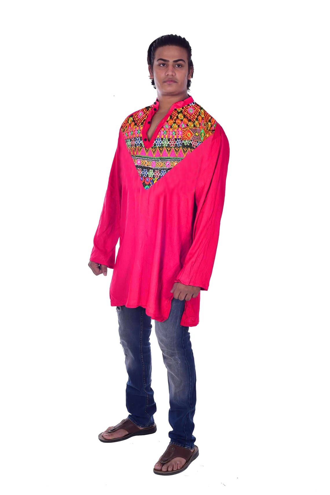 Indian Mens Shirt Embroidered Casual Pure Cotton Kurta Etsy