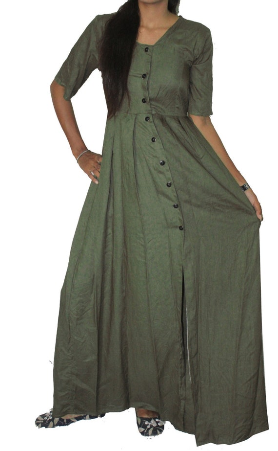 bottle green long dress