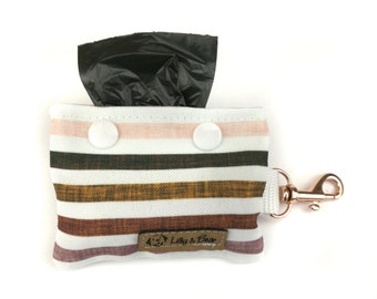 Poop bag holder YARA, white, brown and pink stripes, dog waste bag holder, poop bag dispenser
