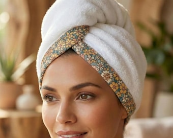 Toalla para el cabello con estampado floral silvestre, turbante de algodón turco de secado rápido, regalo floral para spa para mujer.