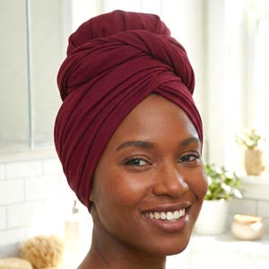 Pañuelo de punto color burdeos, turbante africano para mujeres negras, diadema estilo boho, gorro para quimioterapia