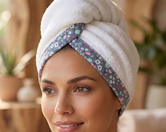 Toalla turca orgánica para el cabello, turbante de secado rápido para mujeres, para después del maquillaje o la ducha.
