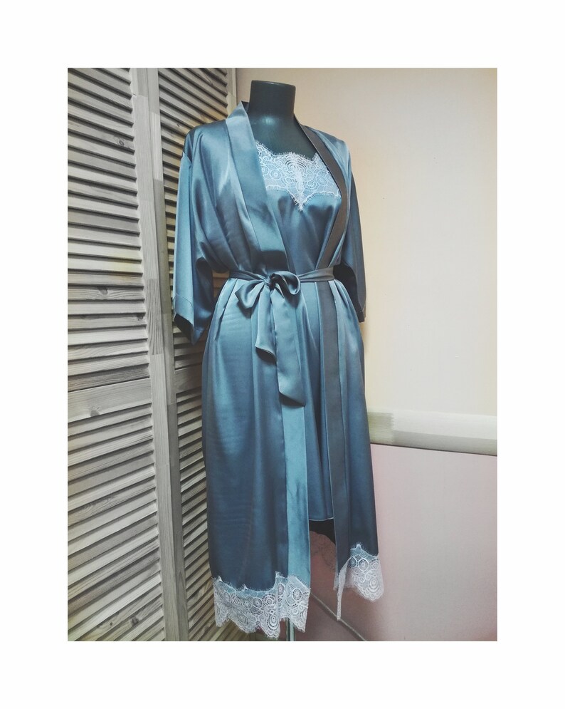 Nightgown Robe Set Matching Slip and Robe Silk and Lace Etsy
