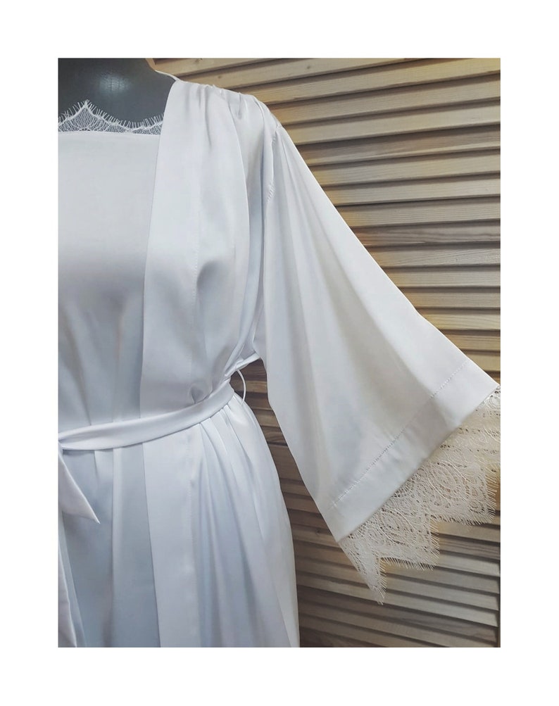 White Bridal Getting Ready Robe and White Slip Set White Silk | Etsy