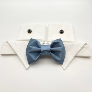 Dog wedding TUXEDO Steel Blue bow tie collar & cuff set