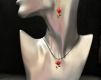 Hand made gold plated rose earrings and necklace set