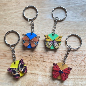 Wooden Butterfly Keychains: Acrylic Painted Waterproof Charms