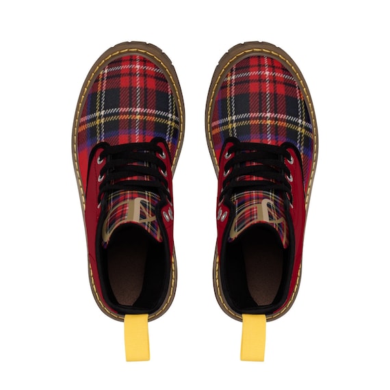 red plaid boots womens