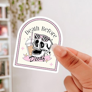 Death Before Decaf Vinyl Sticker, Coffee Sticker, Skull Sticker, Coffee Lover,  Waterproof Sticker, Coffee Shop Sticker, Barista Sticker