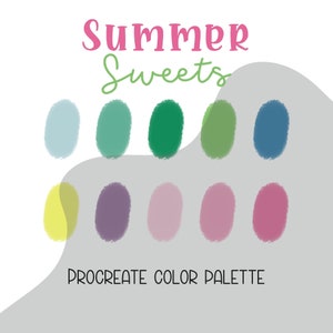 Procreate Palette | Summer Sweets | Color Palette, Procreate Tools, Procreate Color Palette, Summer Color Scheme, Color Swatches, Colorful