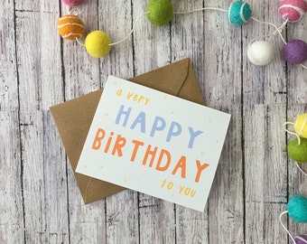 Birthday Card | A Very Happy Birthday | Greeting Card, Happy Birthday Card, Whimsical Birthday Card, Cute Birthday Card, Handmade Card