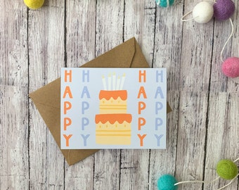 Birthday Card | Happy Happy | Greeting Card, Happy Birthday Card, Whimsical Birthday Card, Cute Birthday Card, Simple Greeting Card