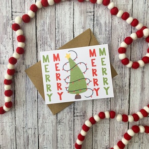 Christmas Card | Merry Merry | Greeting Card, Merry Christmas, Handmade Christmas Card, Whimsical Christmas Card, Simple Christmas Card