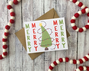 Christmas Card | Merry Merry | Greeting Card, Merry Christmas, Handmade Christmas Card, Whimsical Christmas Card, Simple Christmas Card