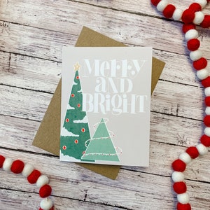 Christmas Card | Merry and Bright | Greeting Card, Merry Christmas, Handmade Christmas Card, Rustic Christmas Card, Simple Christmas Card