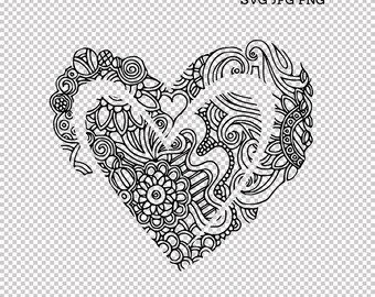 Download Heart Zentangle Mandala SVG PNG JPG Cricut Silhoutte ...