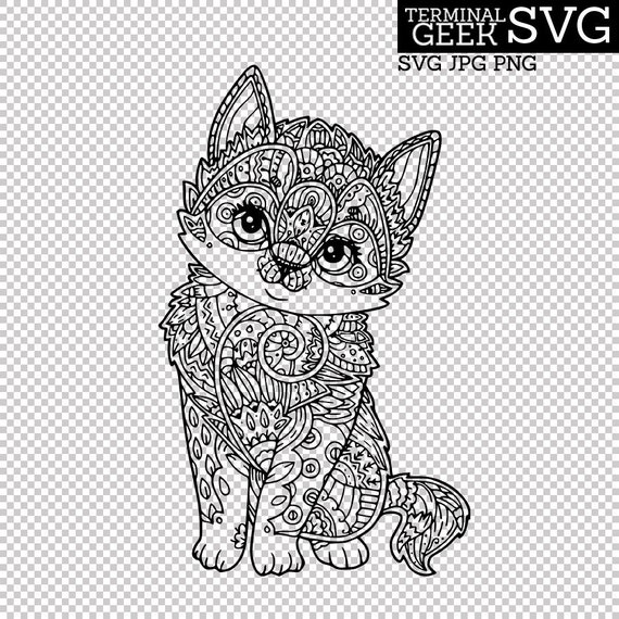 Download Cute Cat Zentangle Mandala Svg Png Jpg Cricut Silhouette Etsy