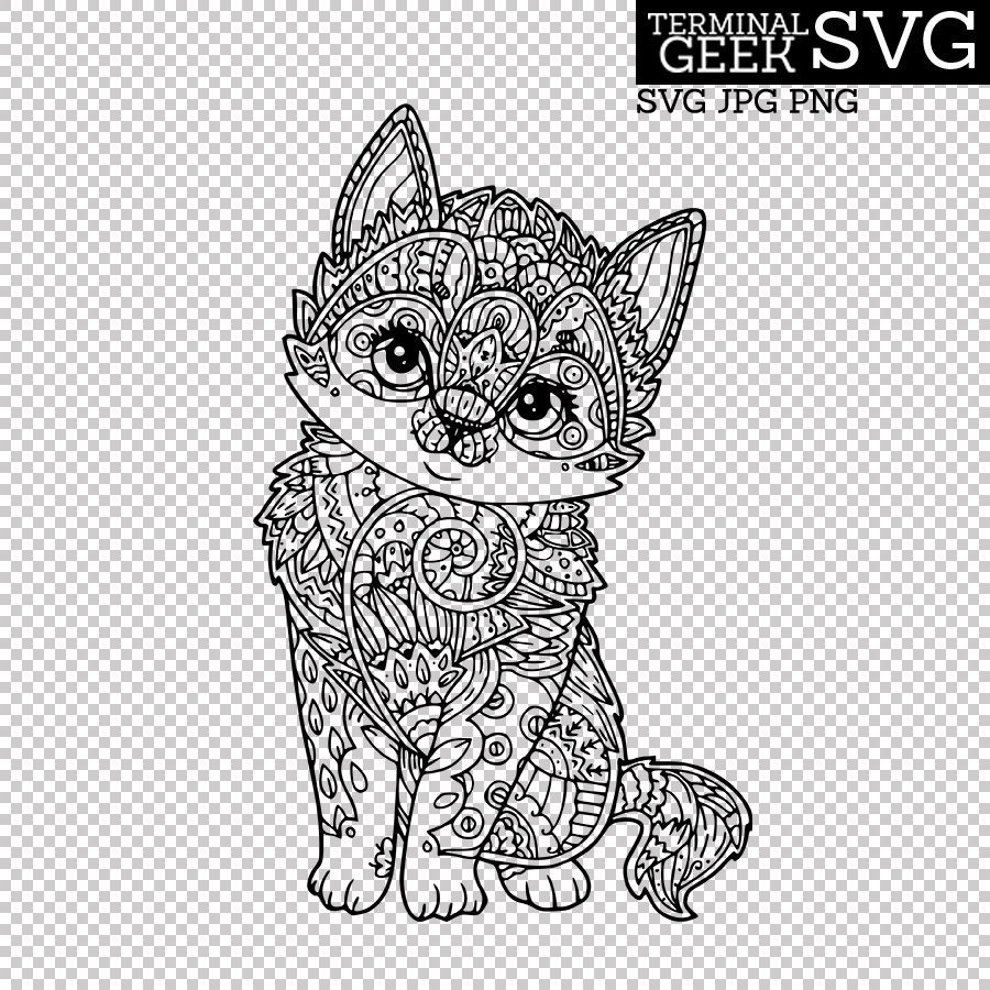 Download Cute Cat Zentangle Mandala SVG PNG JPG Cricut Silhouette | Etsy