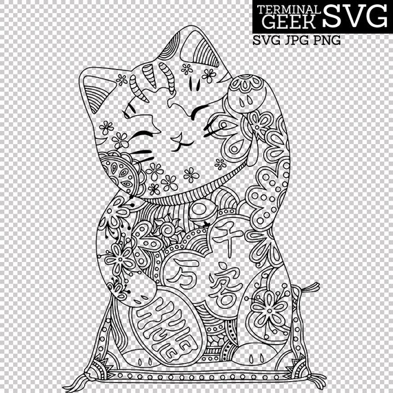 Download Lucky Cat Zentangle Mandala Svg Png Jpg Cricut Silhouette Etsy