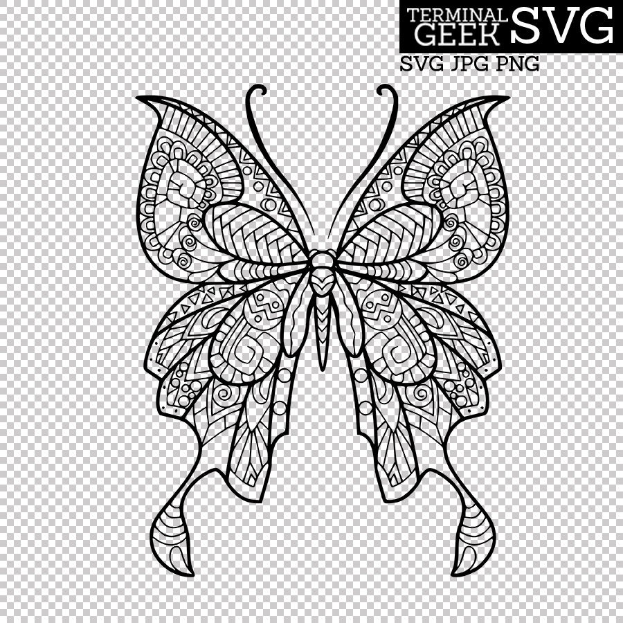Download Butterfly Zentangle Mandala SVG PNG JPG Cricut Silhoutte ...