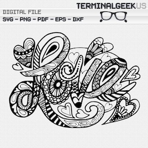Love Zentangle Mandala SVG PNG JPG Cricut Silhoutte Coloring Page