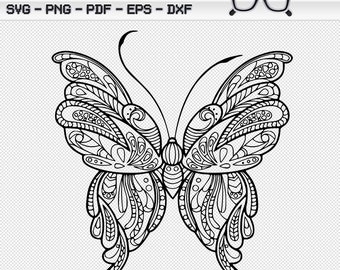 Vlinder #3 Zentangle Mandala SVG PNG JPG Cricut silhouet volwassen kleurplaat gesneden bestand