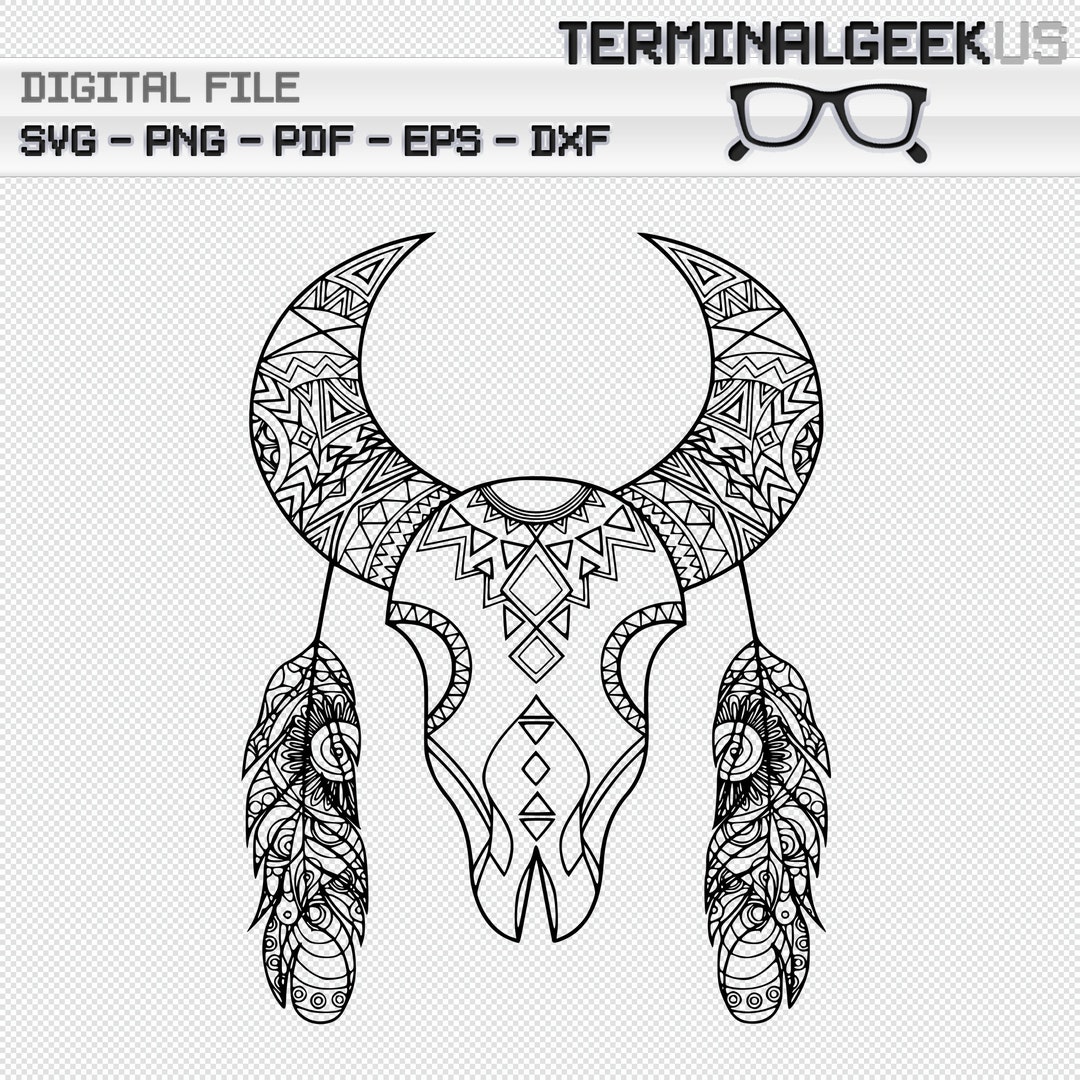 Decorative Cow Skull Zentangle Mandala Svg Png Dxf Eps Pdf - Etsy