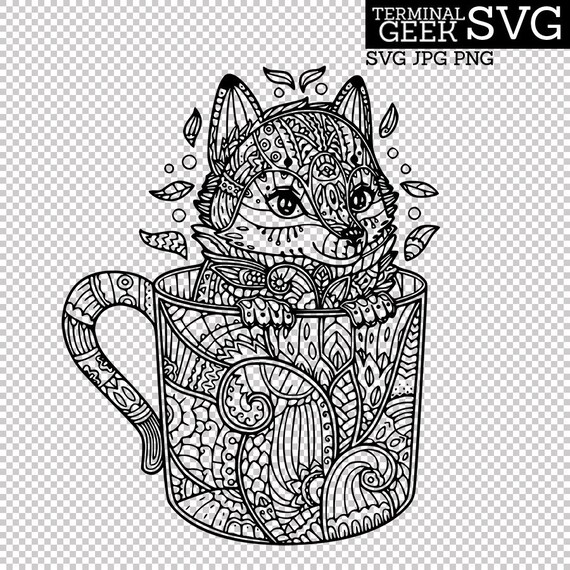 Download Fox In A Cup Zentangle Mandala Svg Png Jpg Cricut Silhoutte Etsy
