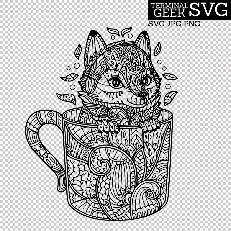 Download Fox in a Cup Zentangle Mandala SVG PNG JPG Cricut ...