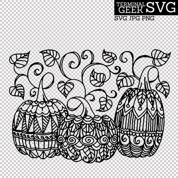 Download Pumpkin Trio Zentangle Mandala Svg Png Jpg Cricut Silhouette Etsy