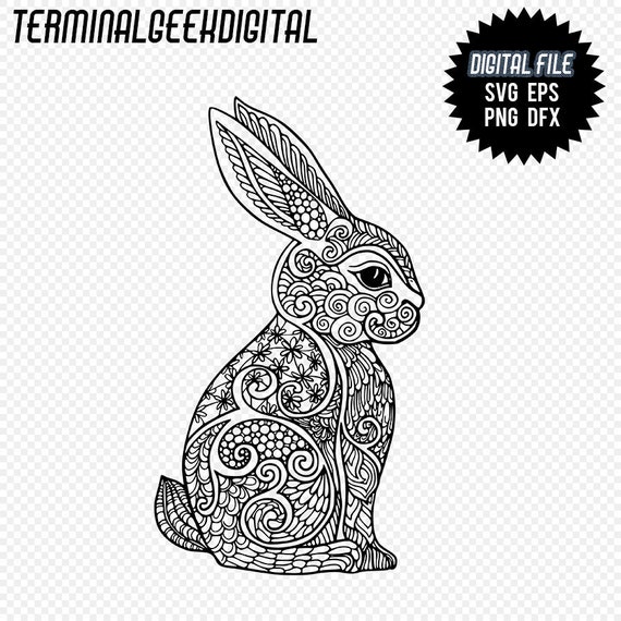 Download Rabbit 2 Zentangle Mandala Svg Png Dxf Eps Cricut Silhoutte Etsy