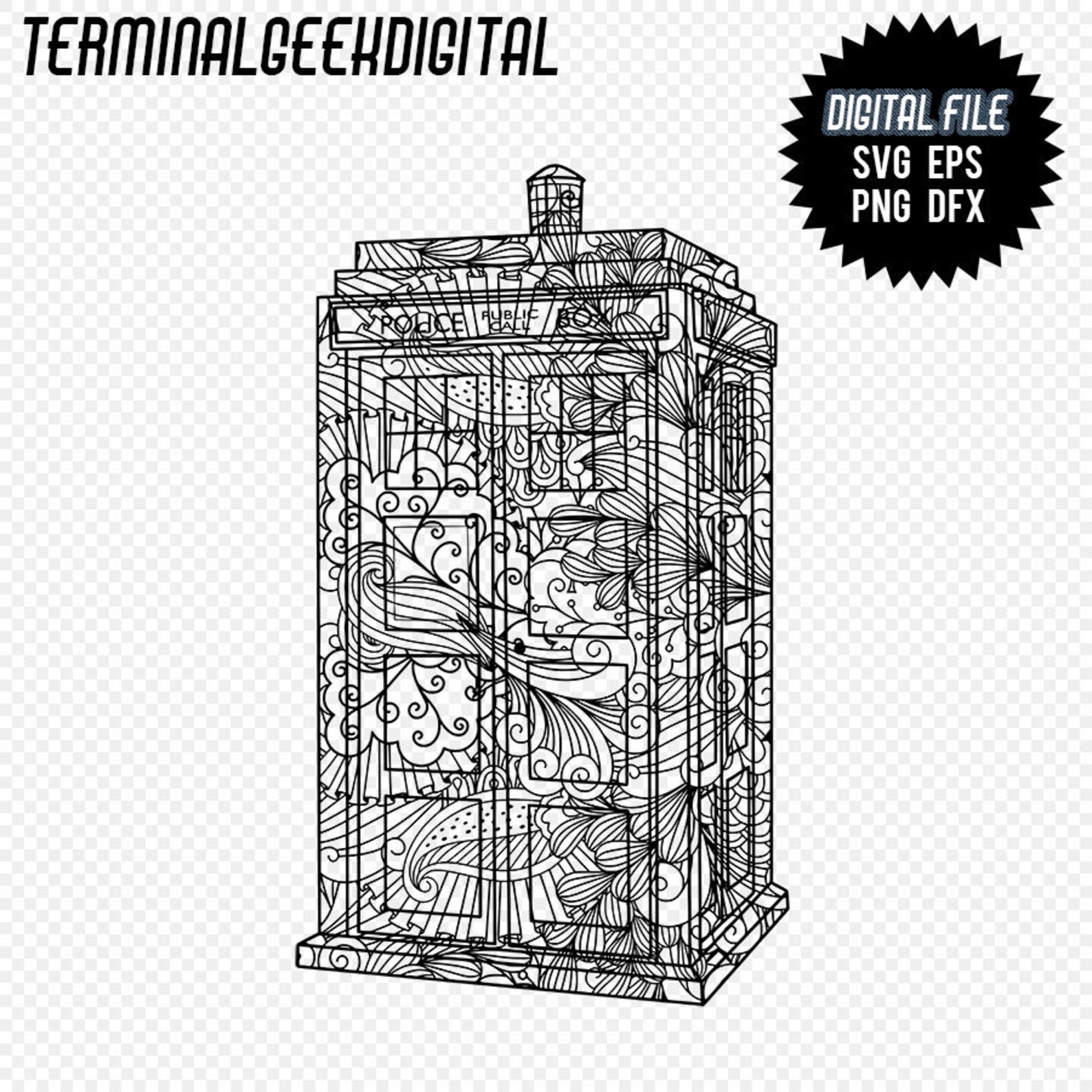 Tardis Doctor Who Zentangle Mandala Svg Png Dxf Eps Cricut | Etsy