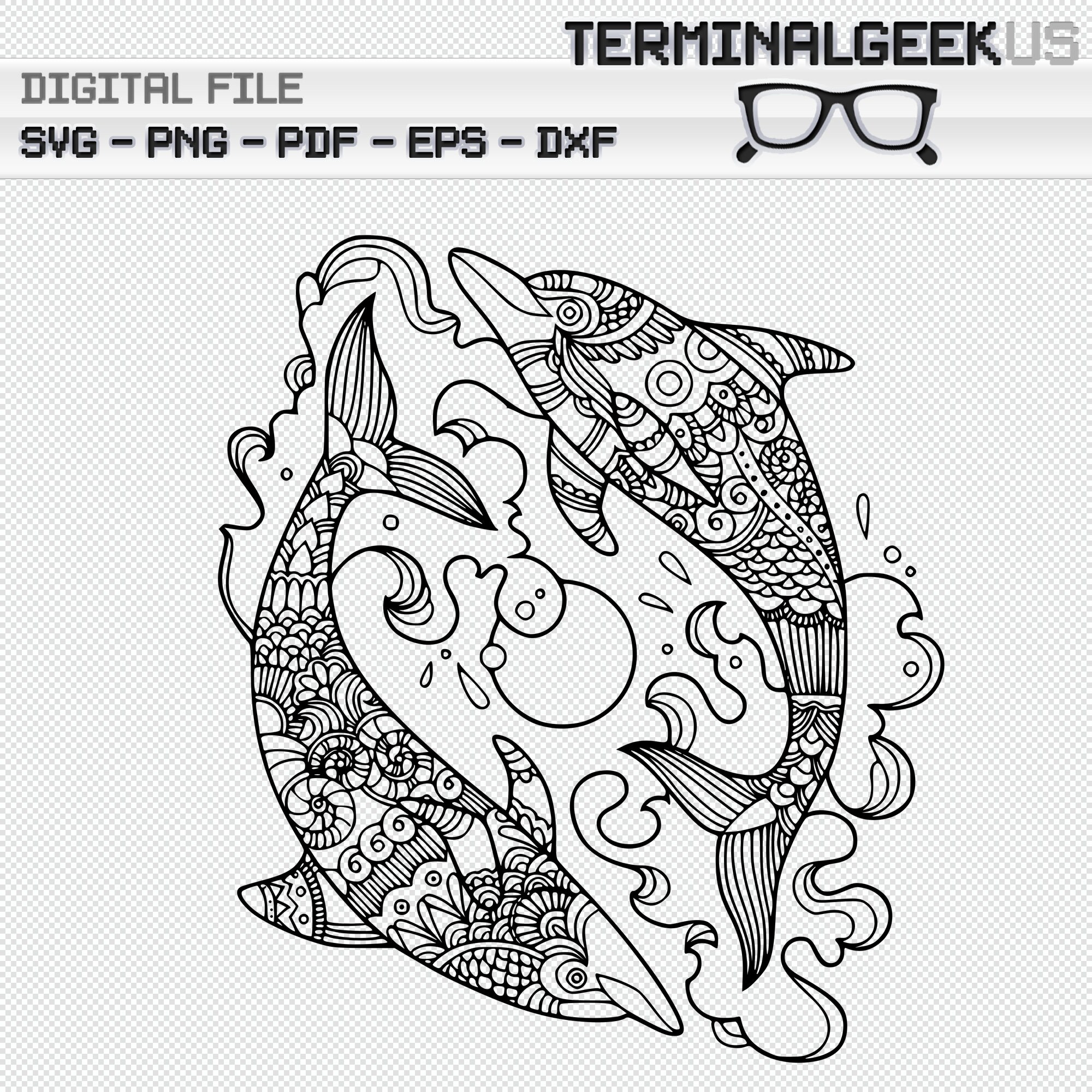 Dolphins Zentangle Mandala Svg Png Eps Dxf Cricut Silhoutte