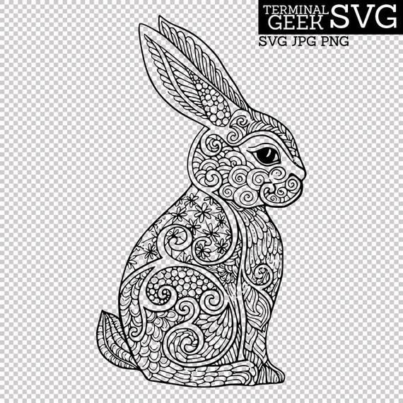 Rabbit Zentangle Mandala Svg Png Jpg Cricut Silhoutte Etsy