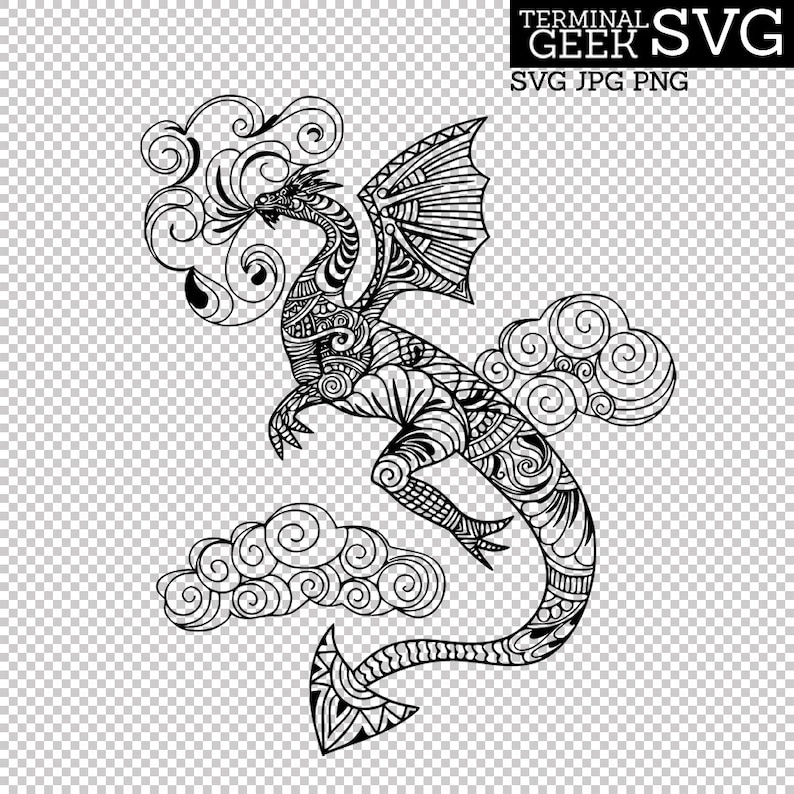 Download Dragon Zentangle Mandala SVG PNG JPG Cricut Silhoutte | Etsy