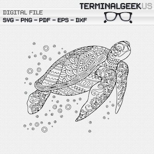 Swimming Turtle Zentangle Mandala SVG Png Dxf Eps Pdf Subimation Cricut Silhoutte Adult Coloring Page