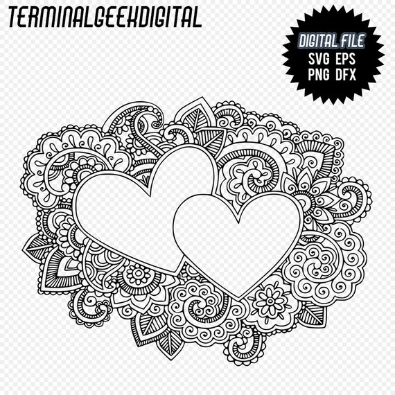 Download Hearts 1 Zentangle Mandala Svg Png Dxf Eps Cricut Silhoutte Etsy