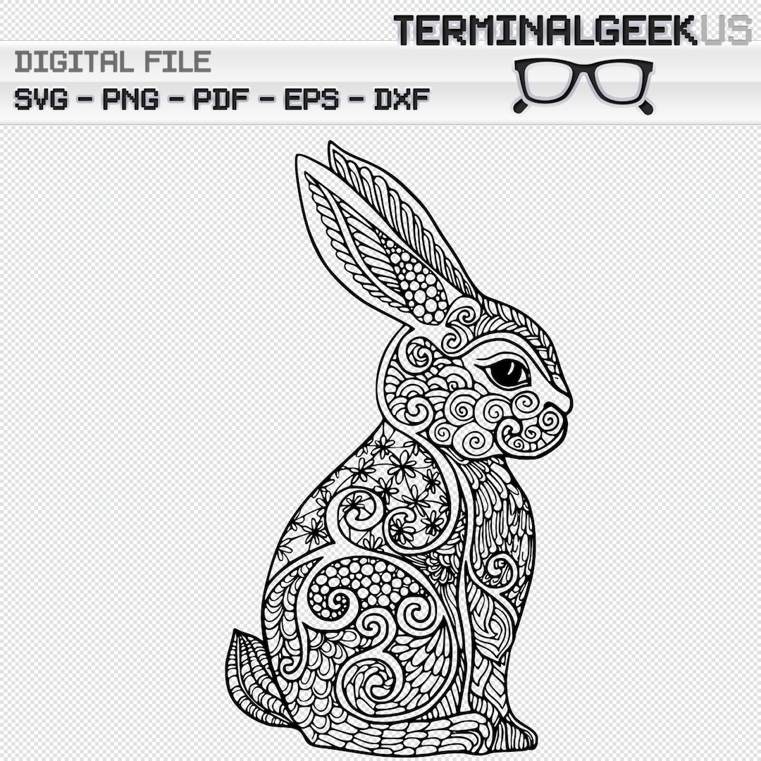 ウサギ 2 ゼンタングル マンダラ SVG PNG DXF EPS クリカット シルエット 大人用ぬり絵ページ - Etsy 日本