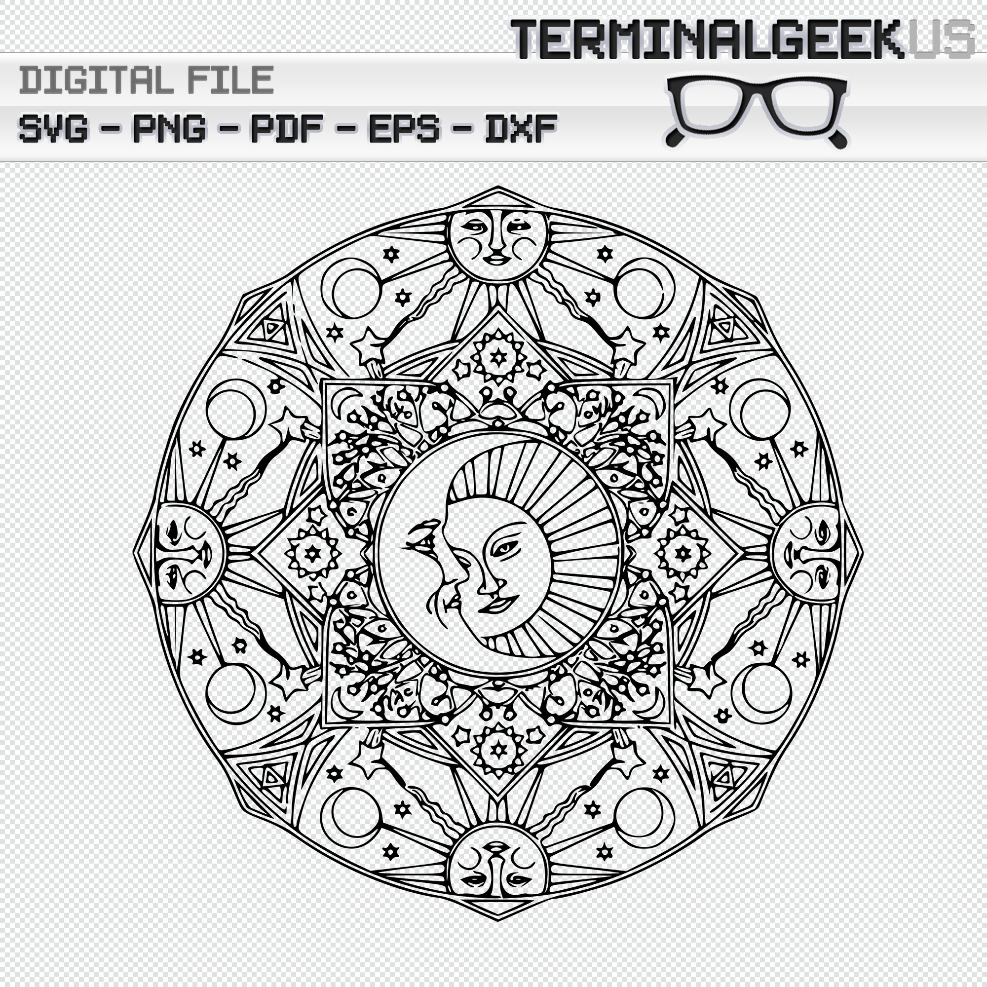Sun and Moon Zentangle Mandala Svg Png Dxf Eps Cricut Sun and Moon Zentangle Mandala Svg Png Dxf Eps Cricut