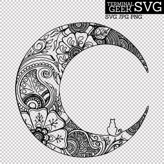 Cat on the Moon Zentangle Mandala SVG PNG JPG Cricut ...