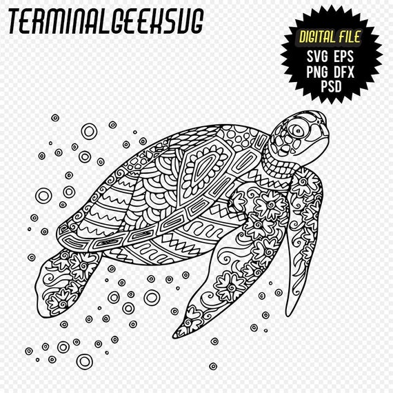 Swimming Turtle Zentangle Mandala Svg Png Dxf Eps Pdf Etsy