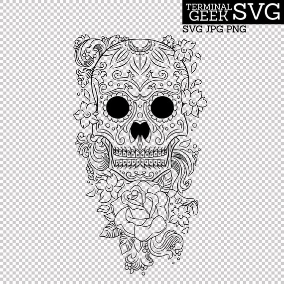Download Sugar Skull With Flowers Pdf Svg Png Jpg Cricut Silhoutte Etsy