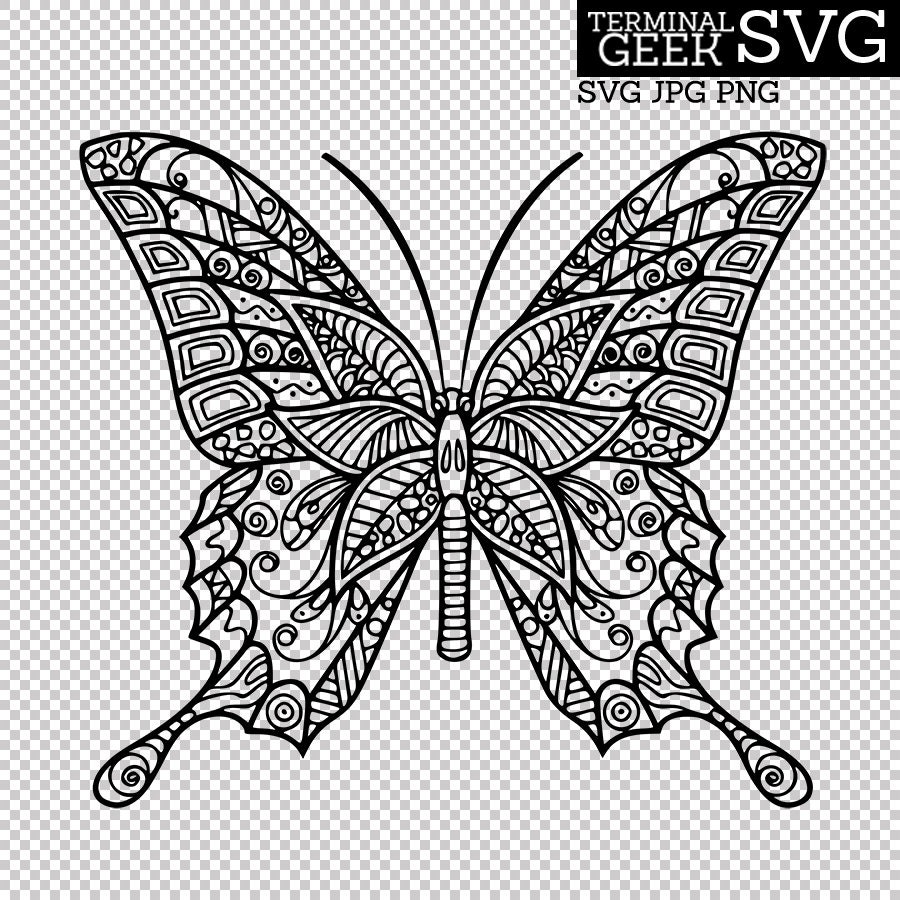 Download Butterfly Zentangle Mandala SVG PNG JPG Cricut Silhoutte ...